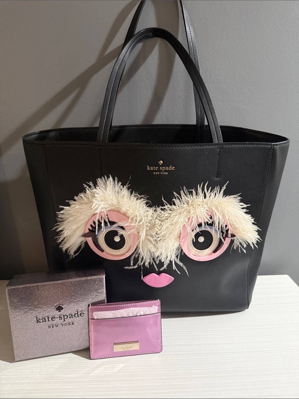 Kate Spade New York Imagination Monster Hallie tote w/Pink glitter card holder
